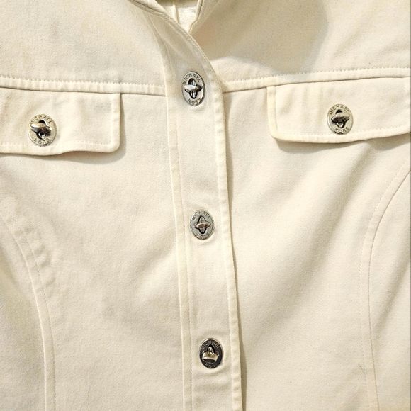 Michael Kors Womens Cropped Cotton Stretch Denim Jacket Turn Clasps White L - Picture 6 of 12